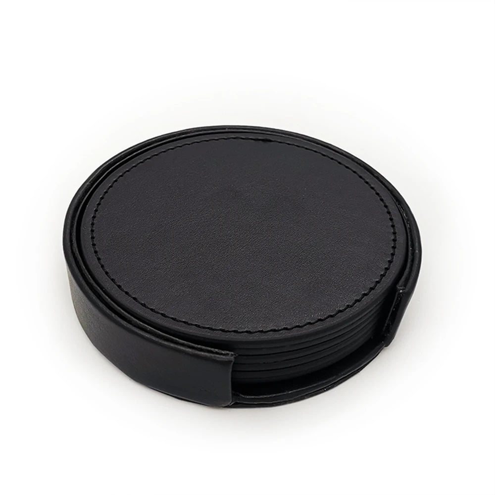 6er Set Kunstleder Untersetzer in Marmor-Optik mit Halter – Rutschfeste & wasserdichte Getränkeuntersetzer für Bar, Küche & Esstisch