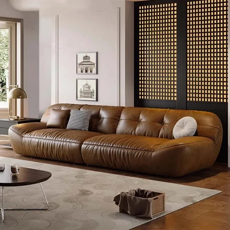 Luxus Leder Sofa für das Wohnzimmer – Modernes europäisches Design, elegante Wohnlandschaft für stilvolle Raumgestaltung