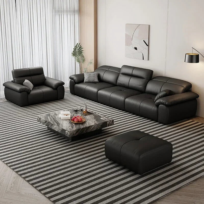 Luxuriöses schwarzes Echtleder Sofa mit Relax- & Schlaffunktion – Modernes Designer Ecksofa & Daybed für stilvolle Wohnzimmer