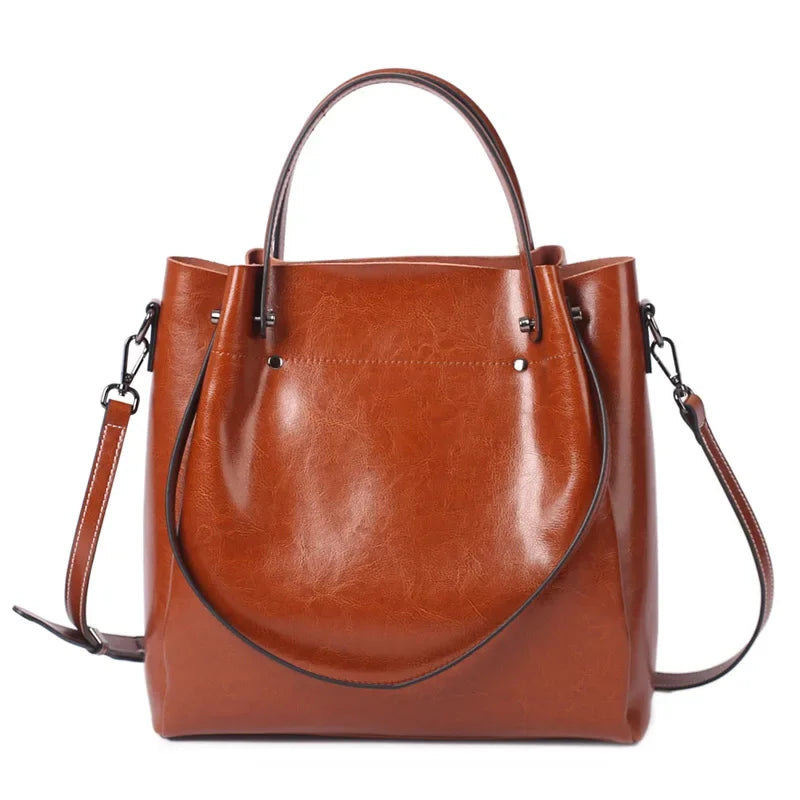 Cowhide Damen Tote Bag aus echtem Leder – Luxuriöse Vintage Designer Schultertasche mit großem Fassungsvermögen