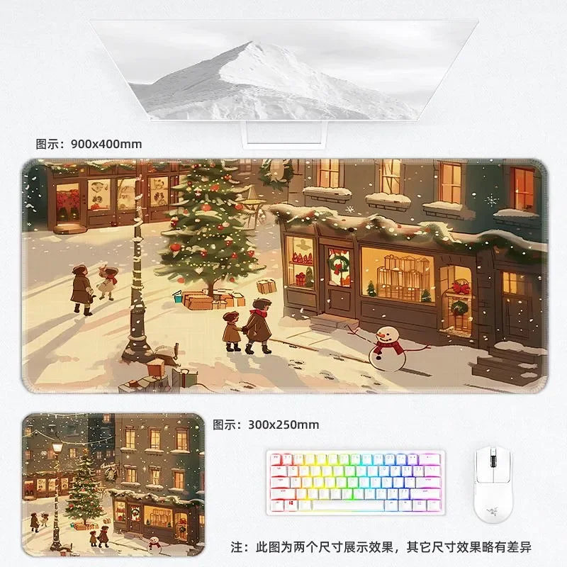 Weihnachtliche XXL PU Leder Schreibtischunterlage - Alfombrilla de ratón con dibujos animados Kawaii para ordenador, teclado y portátil 