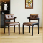 Chandigarh Designer-Armchair aus Massivholz & Oil-Wax-Leder – Französischer Retro Ess- & Lounge-Stuhl mit Rückenlehne