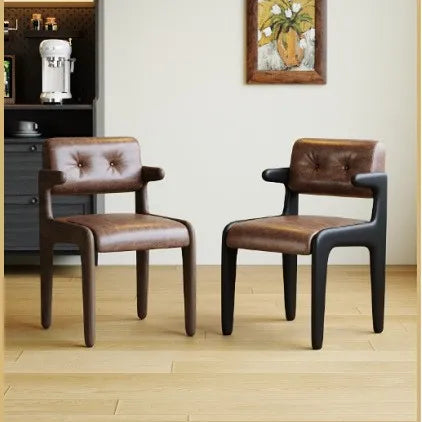 Chandigarh Designer-Armchair aus Massivholz & Oil-Wax-Leder – Französischer Retro Ess- & Lounge-Stuhl mit Rückenlehne