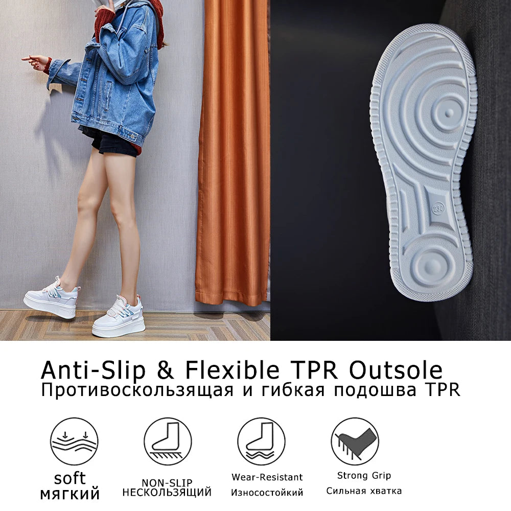 Damen Leder Plateau Sneaker mit verstecktem Absatz – 9 cm Wedge Sneakers aus echtem Leder für Herbst & Winter