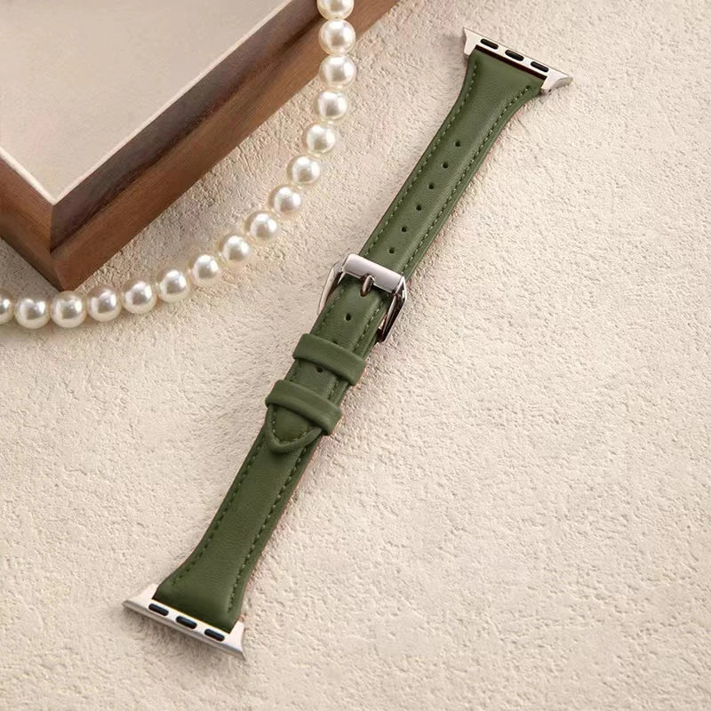 Schmales Lederarmband für Apple Watch – Slim Leather Strap 38–45 mm für Series 3–10, SE & Ultra | Elegantes Wristband aus Leder