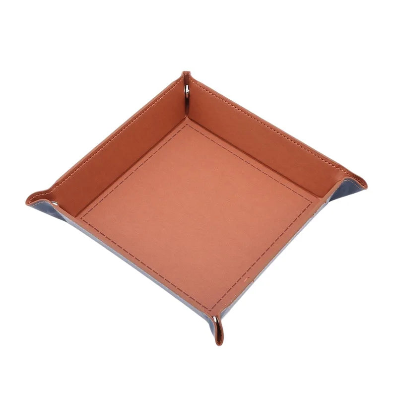 Rechteckige PU Leder Ablageschale mit Samt – Faltbares Storage Tray & Dice Tray für Schlüssel, Geldbörse, Münzen & Spiele