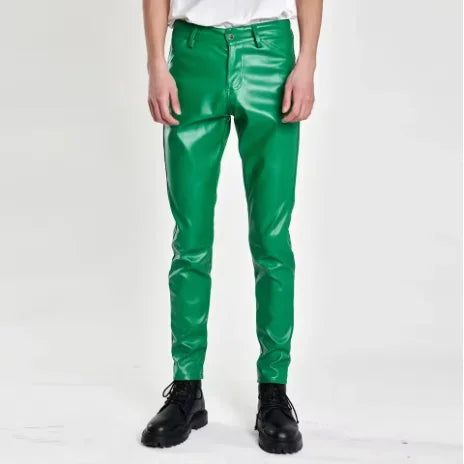 Herren Stretch PU Lederhose im Biker-Stil – Modische Pencil Pants in Gold, Rot, Blau, Schwarz, Weiß & Silber (Gr. 28–40)