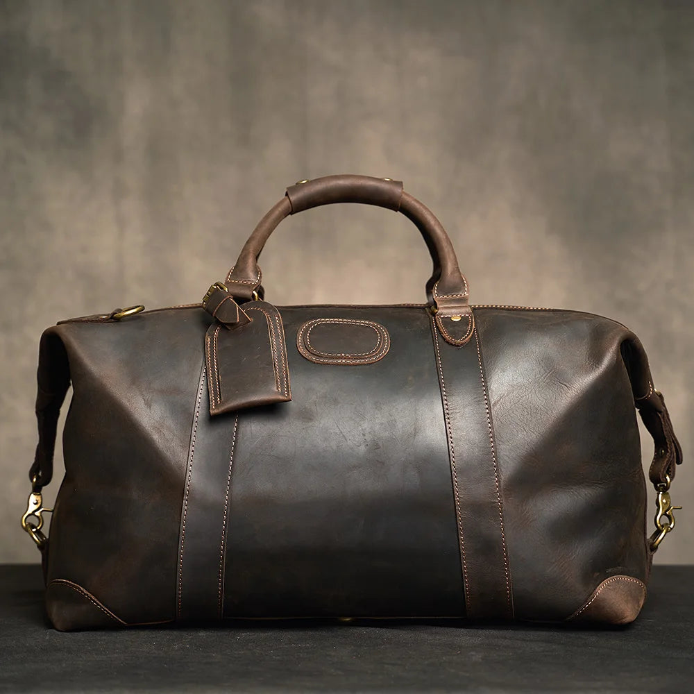 ZRCX Crazy Horse Bolsas de cuero para hombres – Große Vintage Travel Duffel aus echtem Rindsleder mit Reiß- &amp; Bügelverschluss 
