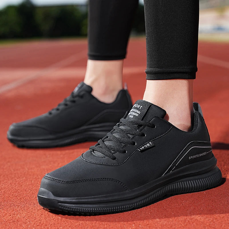 LETCOMFIT Herren Laufschuhe – Leder Sneaker, rutschfest, verschleißfest, wasserdicht, komfortable Walking & Sport Schuhe