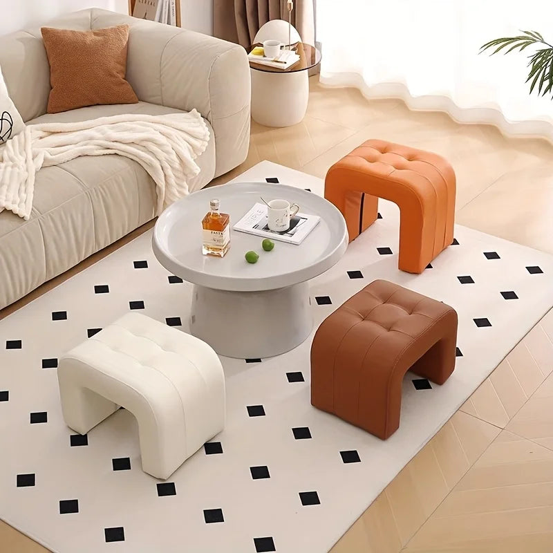 Massivholz Sitzhocker mit Kunstlederpolster – Multifunktionaler niedriger Lederhocker & kompakte Schuhwechsel-Bank für Wohnzimmer