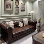 Retro Chesterfield Ledersofa mit Knopfheftung – Klassisches Mehrpersonen-Sofa aus echtem Leder im Vintage-Stil für Cigar Bar, Whiskey Lounge & Café