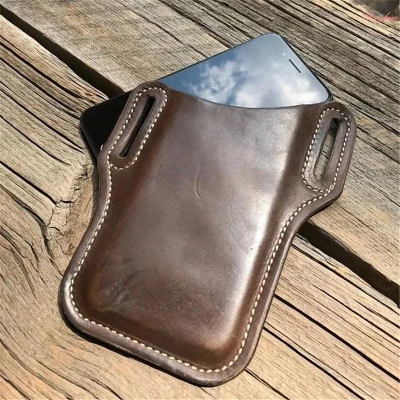 Herren PU-Leder Handy Gürteltasche - Bolsa de cintura con funda para teléfono para viajes, actividades al aire libre, camping y todo tipo de etiquetas 