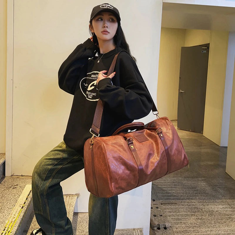Vintage PU-Leder Gym Bag für Herren – Große Fitness-, Reise- & Duffle-Tasche mit Schulterriemen für Sport, Business und Outdoor