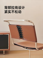 Freischwinger Stuhl aus Edelstahl &amp; Sattelleder – Silla cantilever moderna de la Bauhaus con brazos para Esszimmer &amp; Wohnzimmer