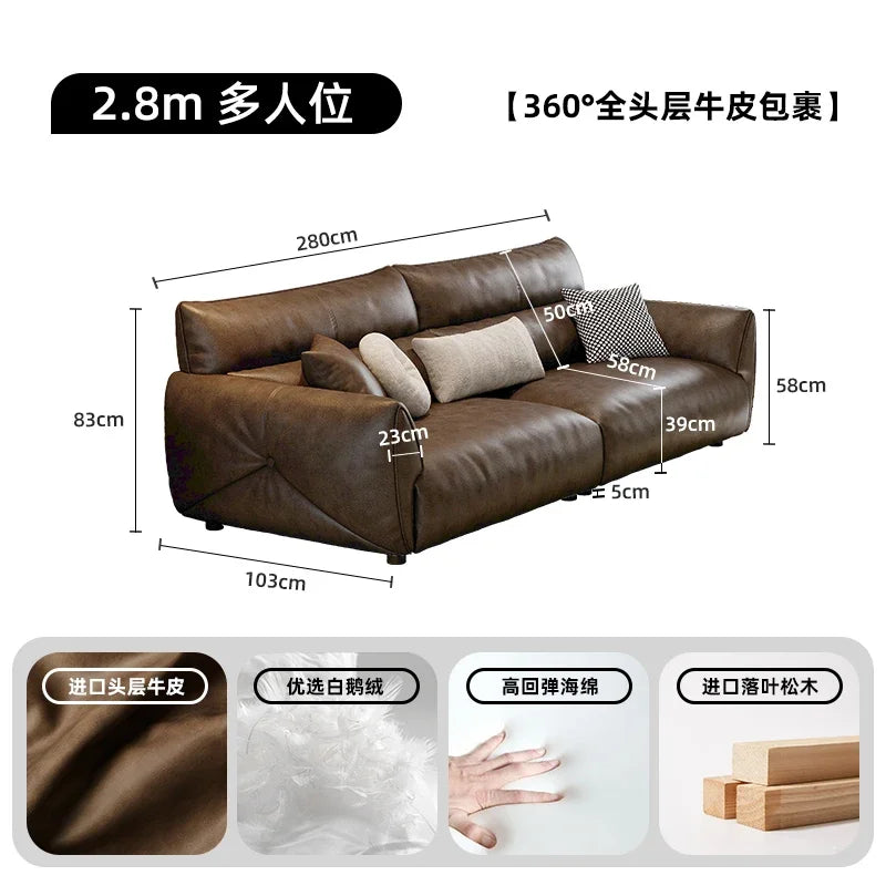 Luxuriöses Designer-Ledersofa im chinois-modernen Stil – Geschwungenes Wohnzimmer-Sofa aus Rindsleder, komfortables Relax-Canap for stilvolles Wohnen