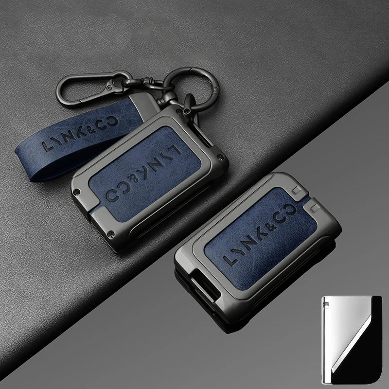 Premium Autoschlüssel Hülle aus Metall & Leder für Lynk & Co 01 & 05 – Robuste Alloy Key Case Cover mit Schlüsselanhänger