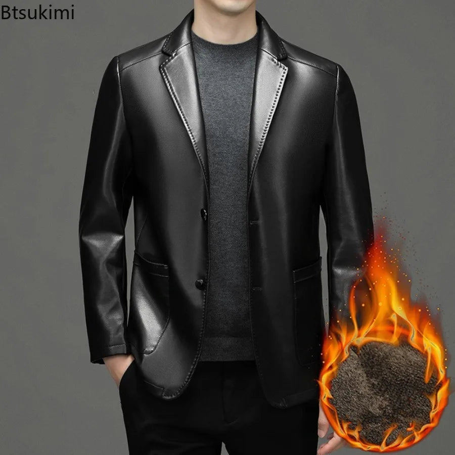 Herren Lederblazer Slim Fit – Eleganter Business-Casual Blazer in Lederoptik für Herbst & Winter 2025