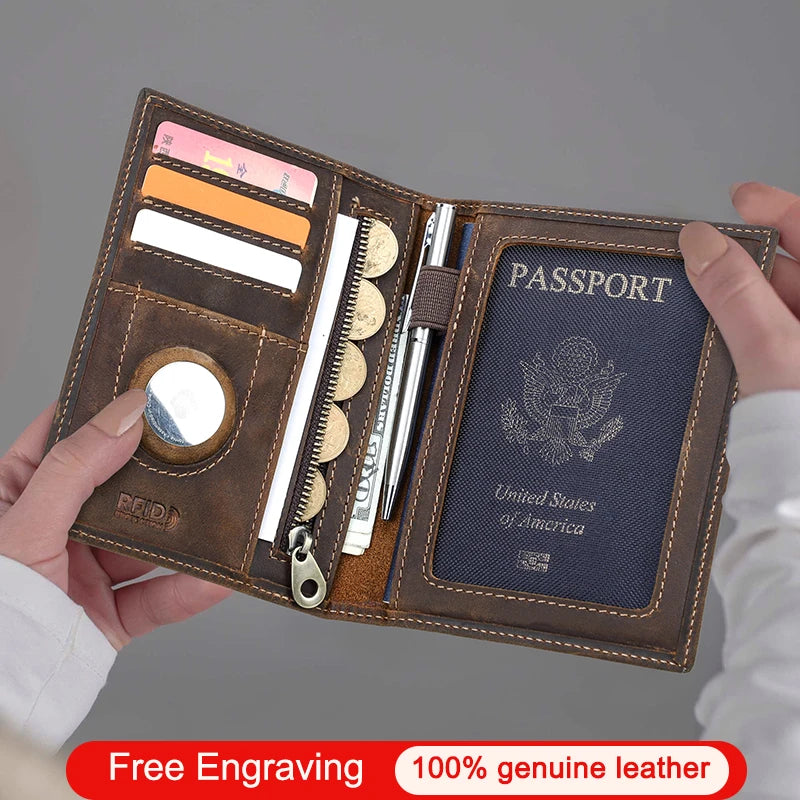 CONTACT’S Echtleder Reise-Geldbörse – Passport Wallet mit Kartenfächern, Münzfach und AirTag-Slot für Männer & Frauen