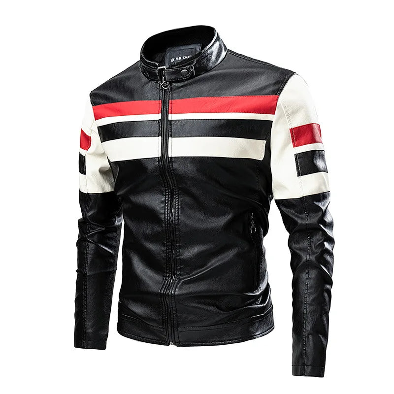 Chaqueta de motociclista de cuero PU para hombre con Stehkragen – Diseño Farbblock, chaqueta de motociclista ligera en estilo casual para mujeres y hierbas