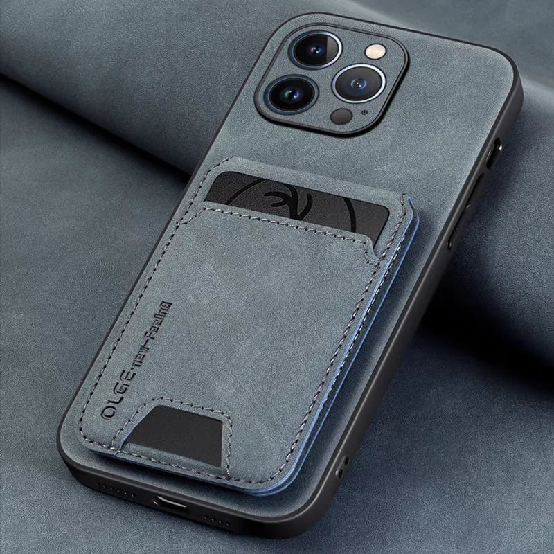 Funda de cuero tipo billetera lujosa para iPhone 12–17 Pro Max y Plus – Funda práctica de cuero sintético de alta gama con tarjetas y protección
