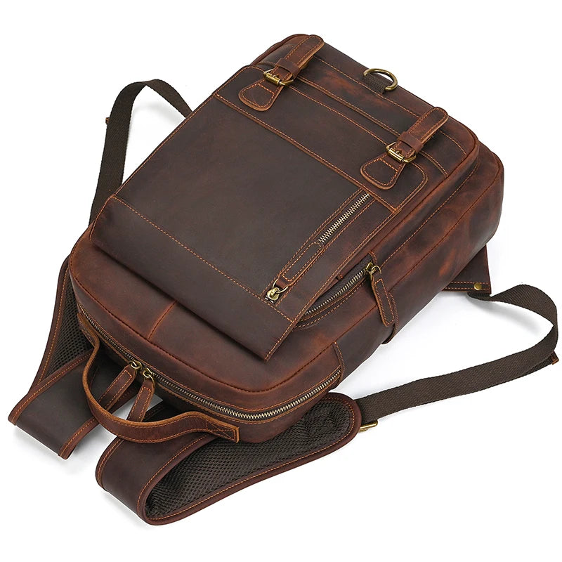 NEWSBIRDS Crazy Horse Leder Rucksack – Unisex Laptop & Reiserucksack aus echtem Rindsleder, robust & vintage