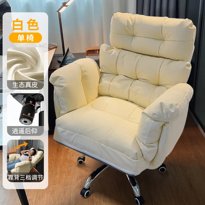 Ergonomischer Relax-Bürostuhl aus Echtleder mit Fußstütze – Verstellbarer Lazy Office Chair mit Liegefunktion, Rollen & Drehmechanik für Homeoffice & Schlafzimmer