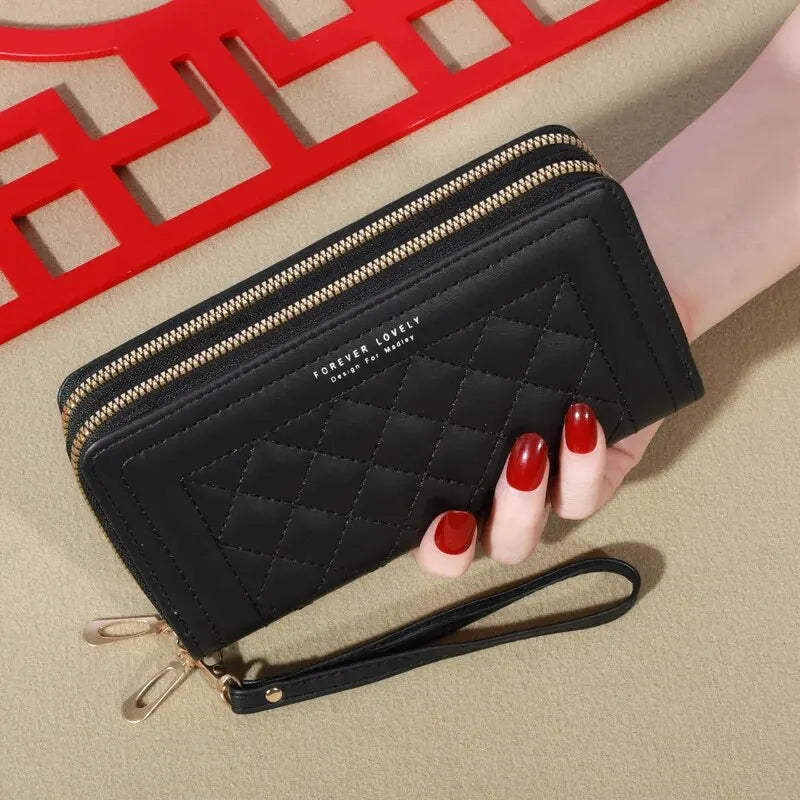 FOREVER LOVELY Damen Langgeldbörse aus PU-Leder – Luxus Wallet mit Quaste, Doppel-Reißverschluss, Kartenfächern & Handyfach