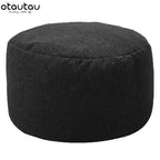 OTAUTAU Runder Sitzpouf aus Baumwoll-Leinen (30 cm) – Bean Bag Ottoman mit Füllung, minimalistischer Fußhocker & Tatami Bodensitz