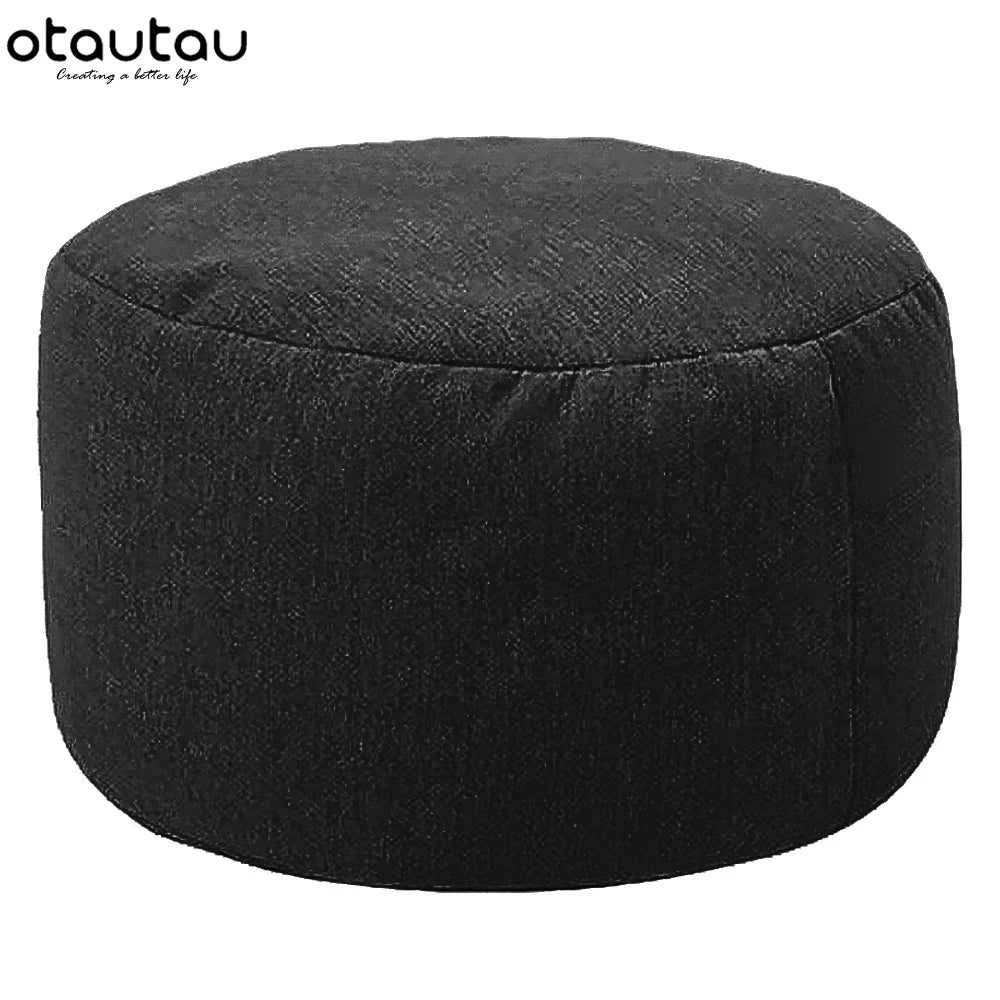 OTAUTAU Runder Sitzpouf aus Baumwoll-Leinen (30 cm) – Bean Bag Ottoman mit Füllung, minimalistischer Fußhocker & Tatami Bodensitz