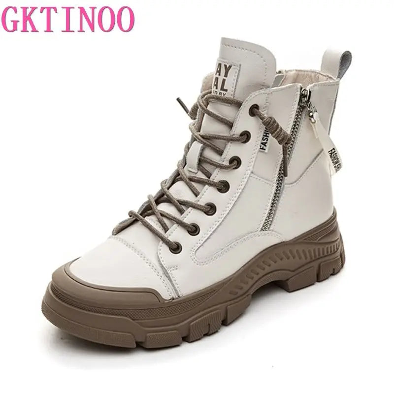 GKTINOO Botines para mujer con piel sintética – Modische Sneaker-Stiefel mit dicker Sohle &amp; Reißverschluss für Herbst &amp; Winter 