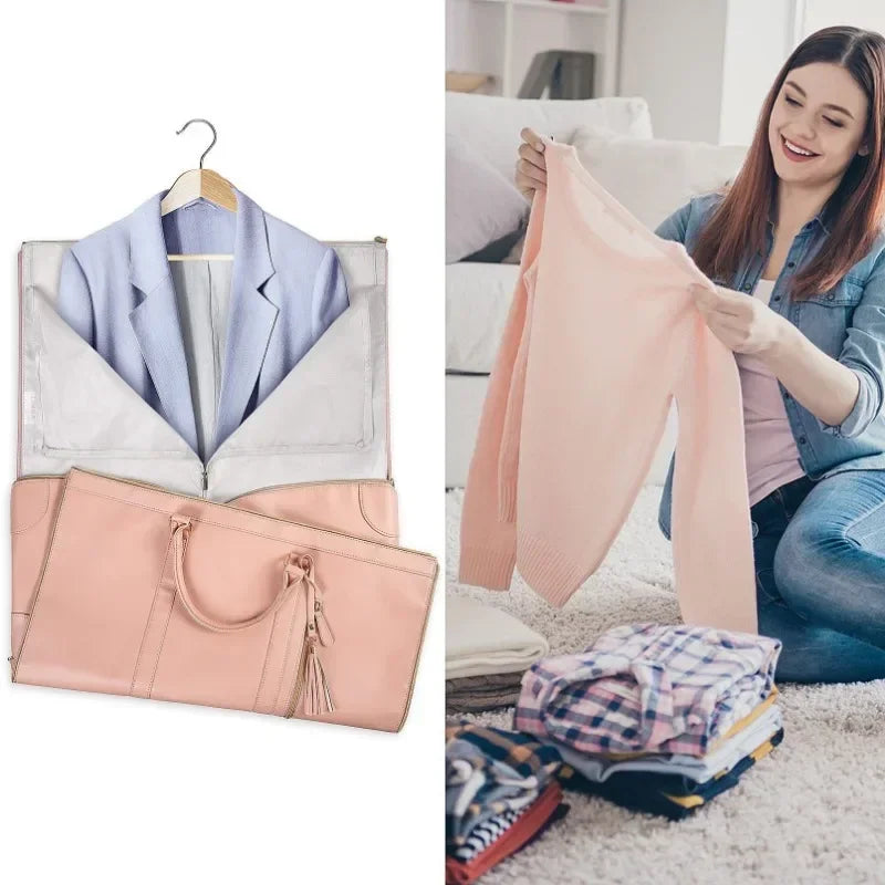 Trendige Business Reise-Kleidertasche aus PU-Leder – Faltbare 2-in-1 Anzug- & Travel Bag, portable Handgepäck-Lösung für Damen und Herren