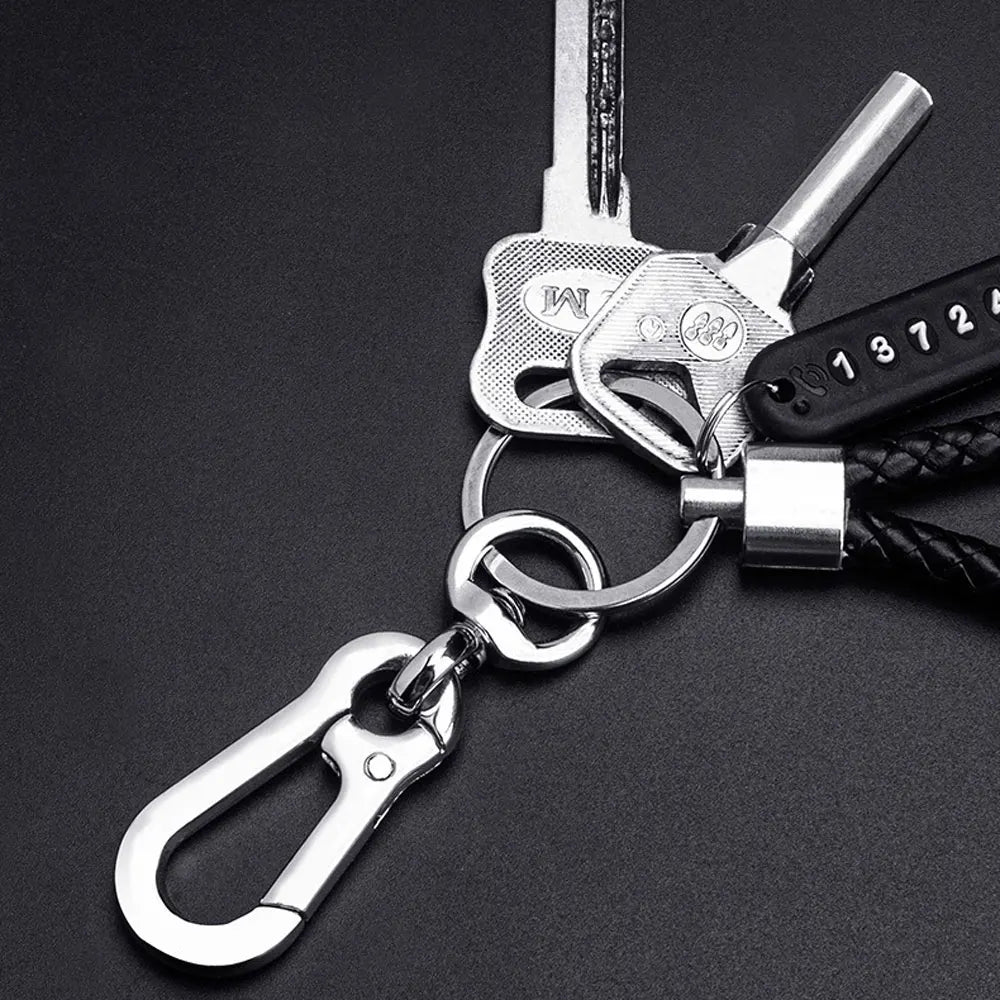 Trendiger DIY Leder-Schlüsselanhänger mit geflochtenem Seil – Anti-Verlust Keychain for Auto &amp; Motorrad, schlichter Keyring mit Metallring in Schwarz 