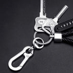 Trendiger DIY Leder-Schlüsselanhänger mit geflochtenem Seil – Anti-Verlust Keychain for Auto &amp; Motorrad, schlichter Keyring mit Metallring in Schwarz 