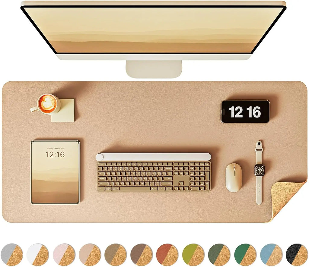 YSAGi Doppelseitige Leder Schreibtischunterlage – Große Wasserdichte Desk Mat mit Eco-Kork, Rutschfeste Schreibtischauflage & Mauspad für Büro und Zuhause