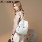 MOTAORA Damen Rucksack Weiß - Mochila de cuero de PU lavada más pequeña para escuela, todos los días y viajes 
