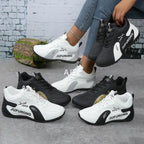 Damen Designer Sneaker mit Plateau – Leichte & atmungsaktive Freizeitschuhe aus PU-Leder, rutschfeste Casual Sportschuhe für Frühjahr & Herbst