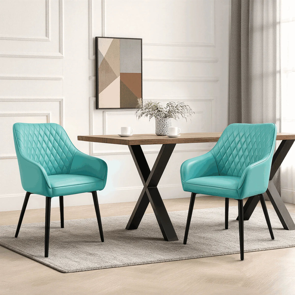 HOMAVO YZ8 2er Set Esszimmerstühle mit Armlehnen – Moderne Polsterstühle aus Stoff &amp; PU-Leder para Esszimmer &amp; Wohnzimmer