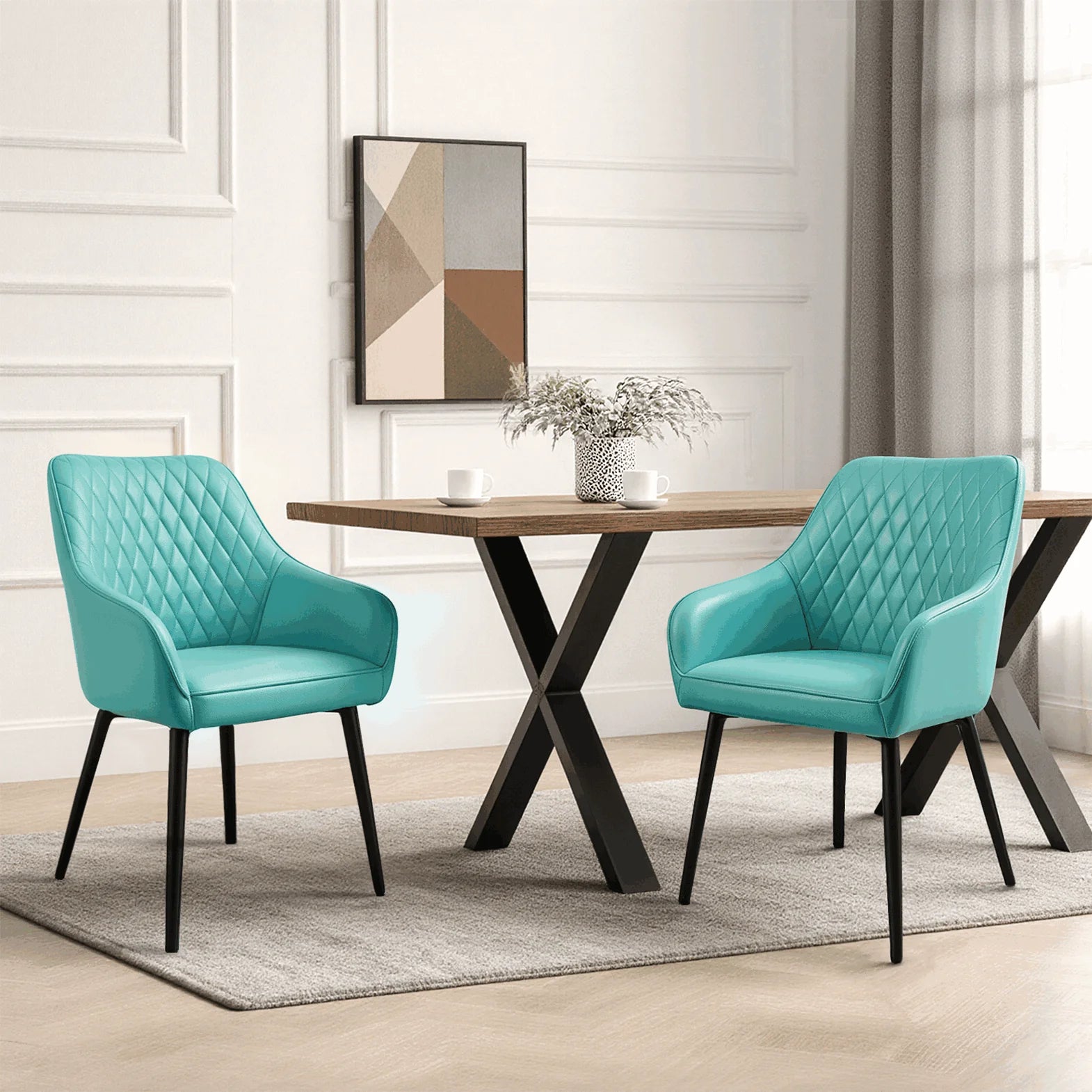 HOMAVO YZ8 2er Set Esszimmerstühle mit Armlehnen – Moderne Polsterstühle aus Stoff & PU-Leder für Esszimmer & Wohnzimmer