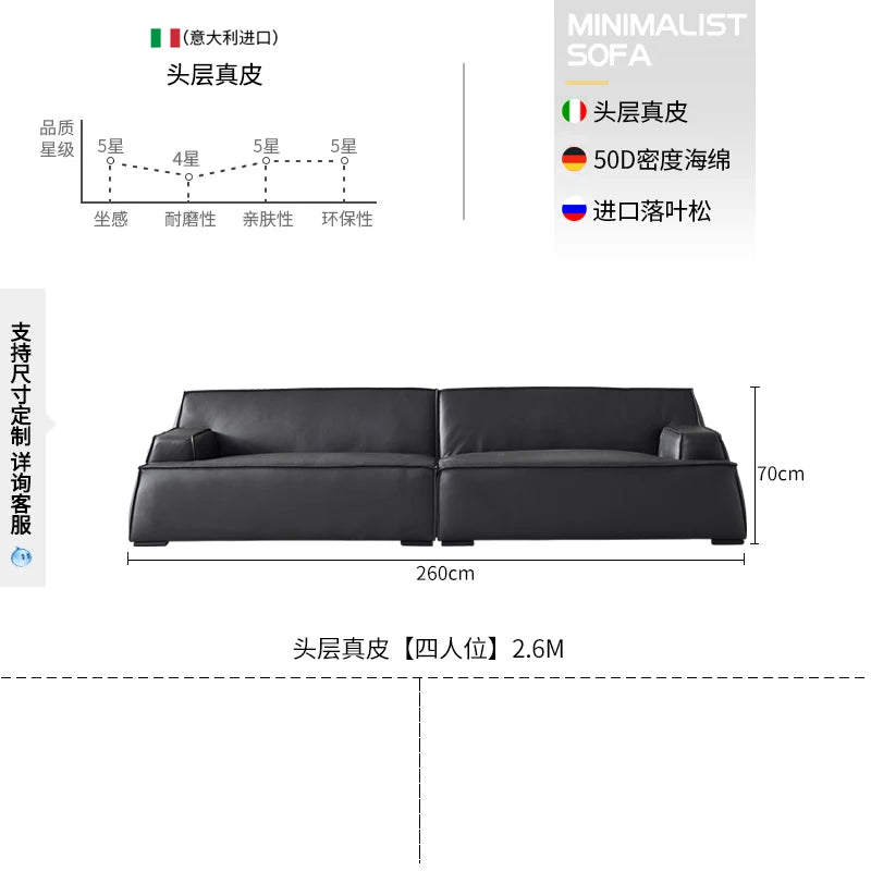 Europäisches minimalistisches Designer Ledersofa – Hochwertige Leder Lounge Couch für Wohn- & Schlafzimmer im postmodernen Stil