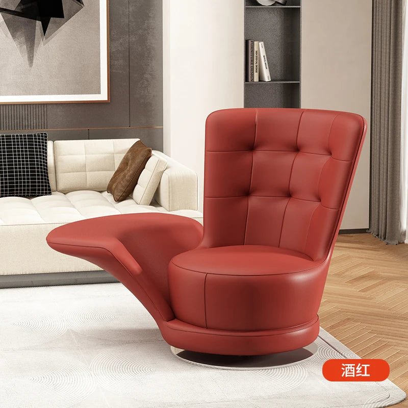 Moderner drehbarer Ledersessel in Schwarz – Übergroßer Relax-Wohnzimmerstuhl mit Armlehnen, lujoso sillón de diseño nórdico