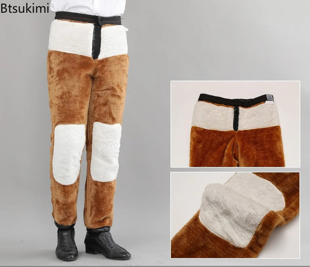 Pantalons surdimensionnés en cuir PU pour hommes avec hohem Bund – Pantalons d'hiver chauds et coupe-vent en tissu épais (Gr. 29–42) 