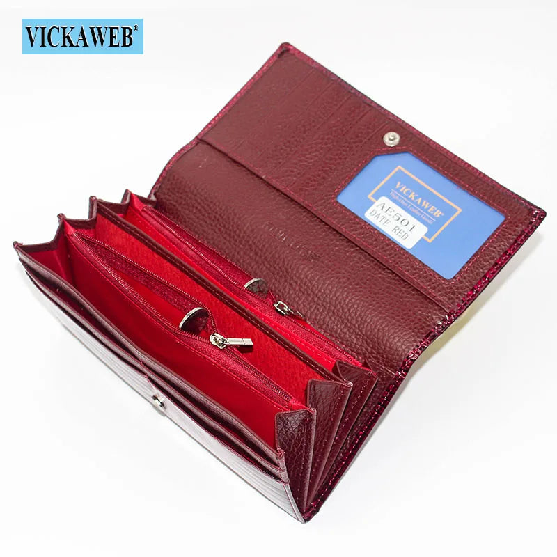 VICKAWEB Damen Geldbörse aus echtem Leder - Lange Fashion Wallet mit Doppel-Reißverschluss, großer Kapazität &amp; Alligator-Prägung (VK-AE501) 
