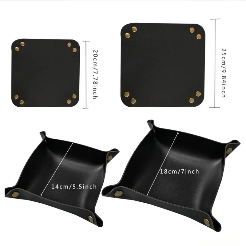 Faltbare Leder Ablageschale mit Druckknöpfen – Elegantes Nightstand & Desktop Catch-All Tray für Schmuck, Handy & Alltagsgegenstände