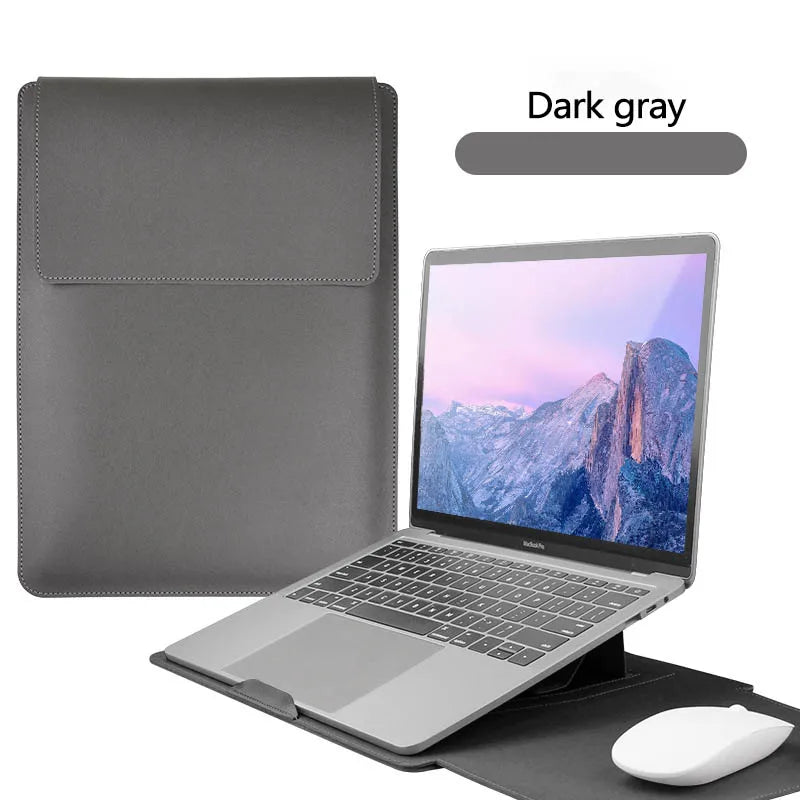 PU-Leder Laptop Sleeve – Wasserdichte Schutzhülle mit Standfunktion für 13–16 Zoll MacBook, HP, Lenovo, Samsung