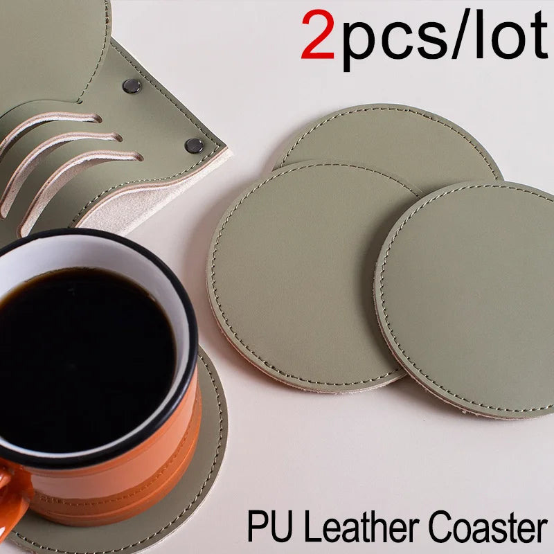 2er-Set runde Getränkeuntersetzer aus PU-Leder – Moderne, pflegeleichte Unterlagen für Kaffee, Tee & Drinks