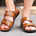 YBQJOO Herren Leder Sandalen 2024 – Klassische Outdoor & Beach Sandalen aus echtem Rindsleder, atmungsaktive Casual Sommerschuhe