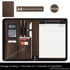 A4 Leder Executive Portfolio Mappe mit Reißverschluss – Business &amp; Uni Dokumentenorganizer mit Clip und Taschenrechner