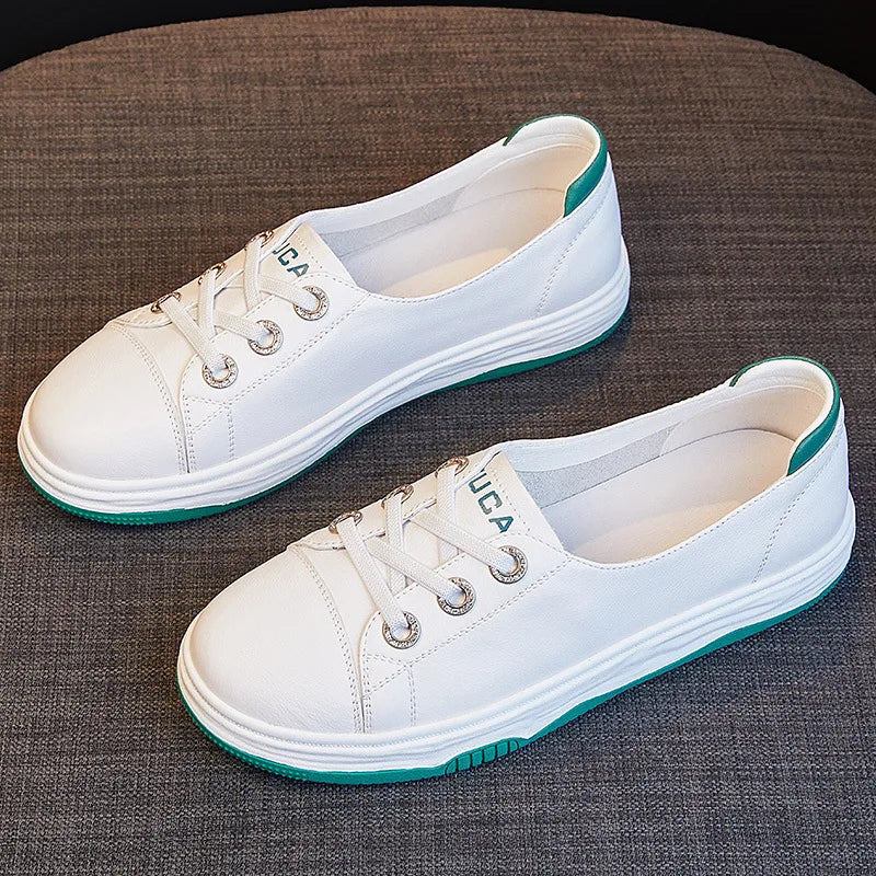 Damen Leder Sneaker Slip-On – Luxus Casual Schuhe aus echtem Leder, flache Designer-Sneakers für Frühjahr & Sommer