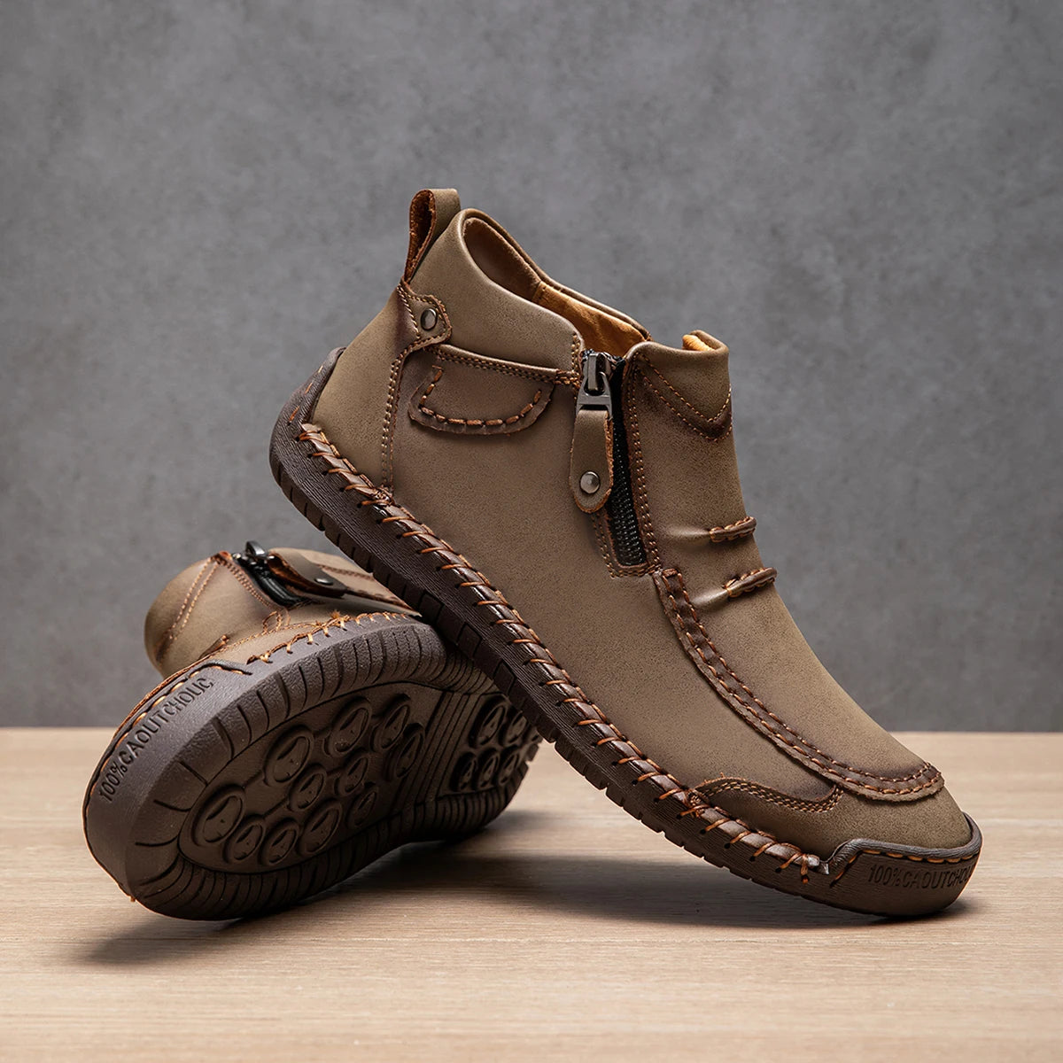 LETCOMFIT Herren Leder Stiefel – Herbst/Winter Ankle Boots, handgefertigt, atmungsaktiv, Outdoor Casual Schuhe, Plus Size