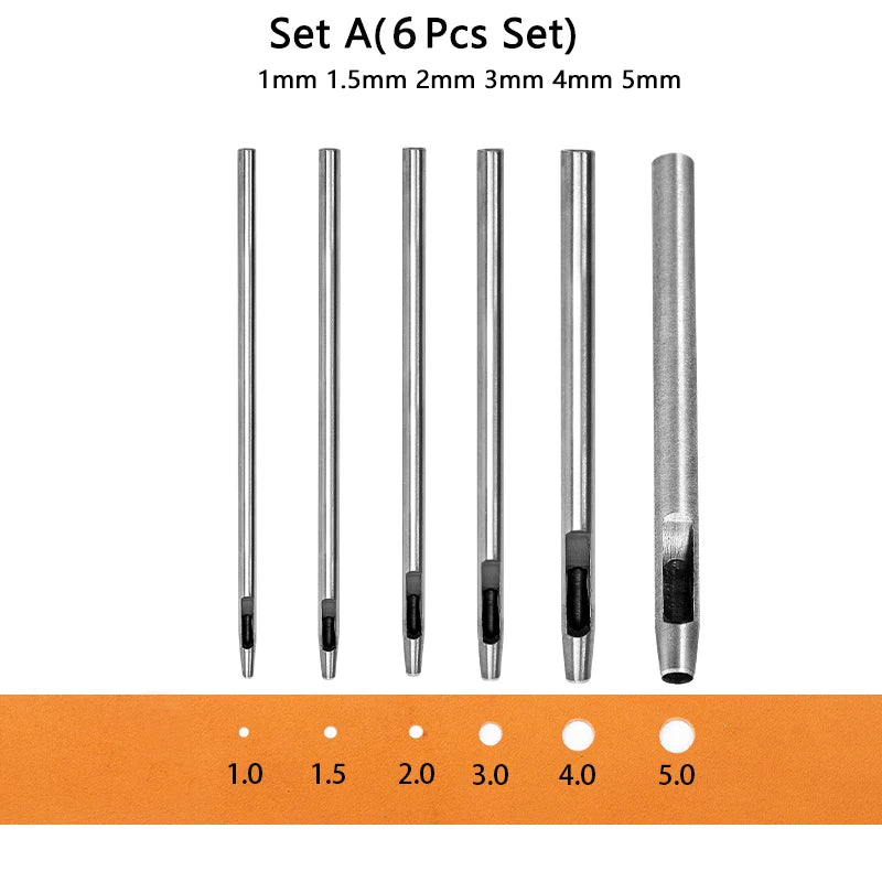 WUTA Runde Lederloch Stanzen Sets – 5–15 tlg. Hohlstanzer aus Carbonstahl für Uhrenarmbänder, Gürtel & DIY-Arbeiten
